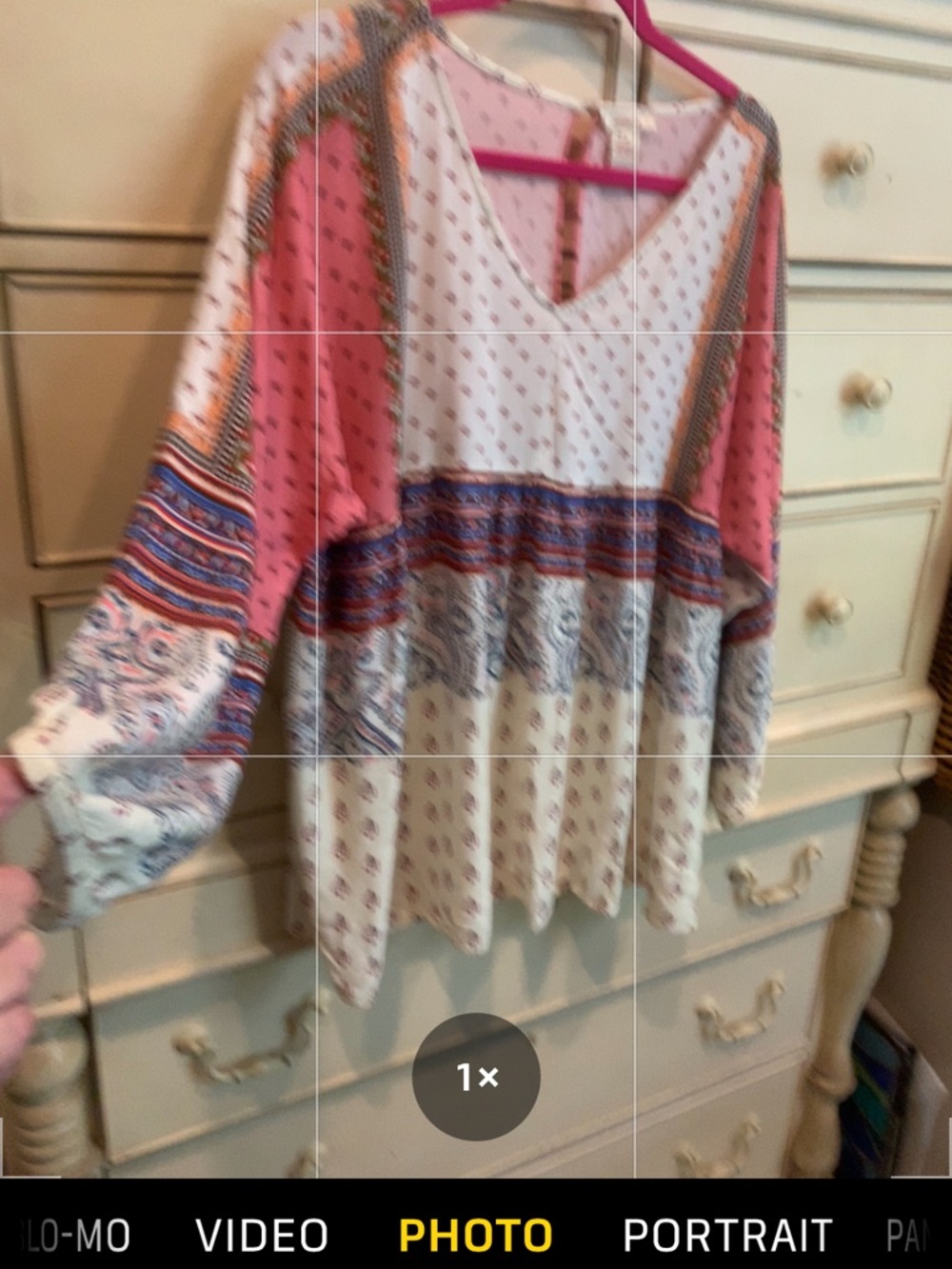 Sundance Boho V-Neck Patchwork Blouse in Pink and White